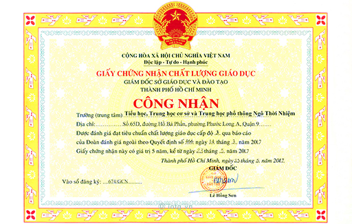 Trường đạt tiêu chuẩn chất lượng giáo dục cấp độ 3 năm 2017