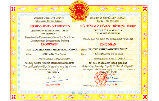 Trường đạt tiêu chuẩn chất lượng giáo dục năm 2012